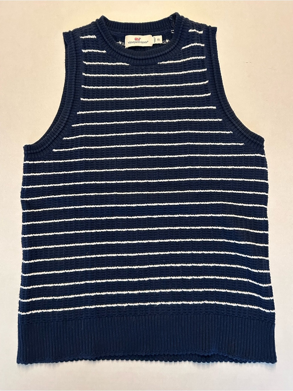 Vineyard Vines Katie Cotton Rollneck Cotton Sweater Tank Navy White Stripe XS